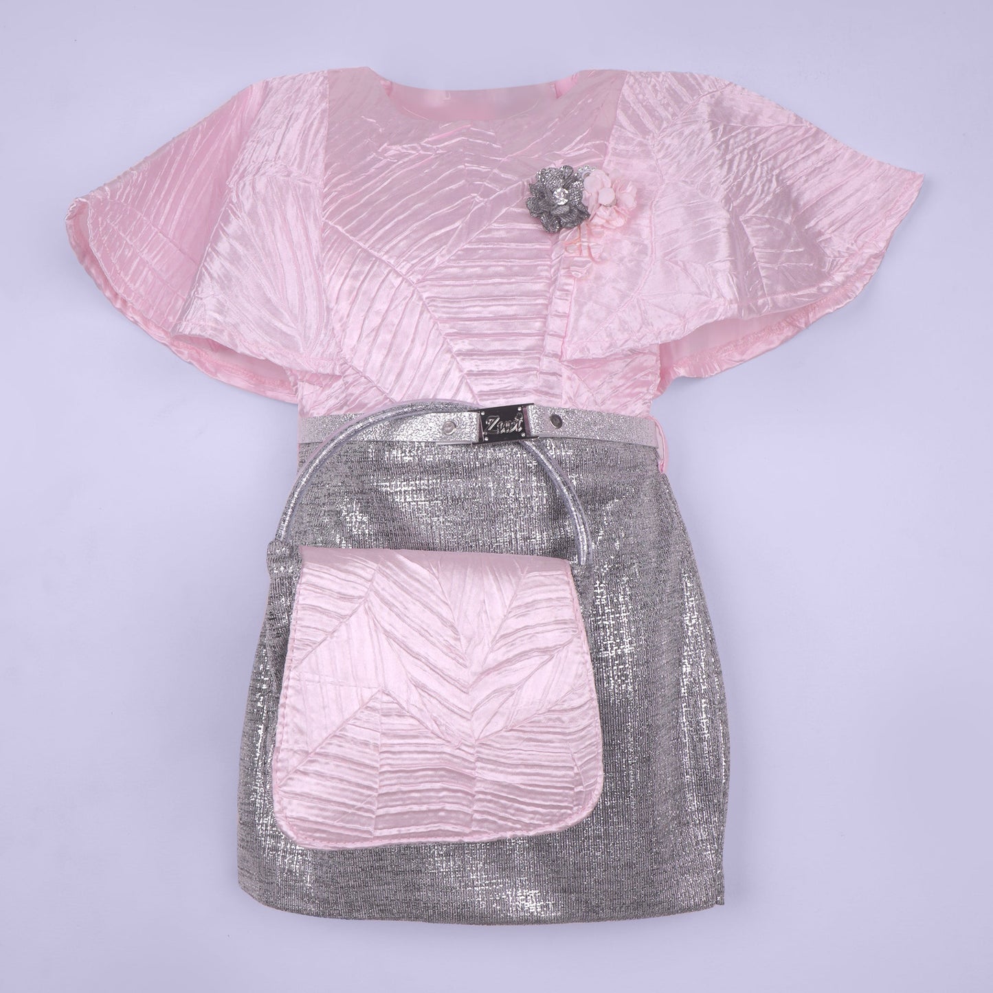 Pretty in Pink – Girls’ Party Dress with Belt and Handbag