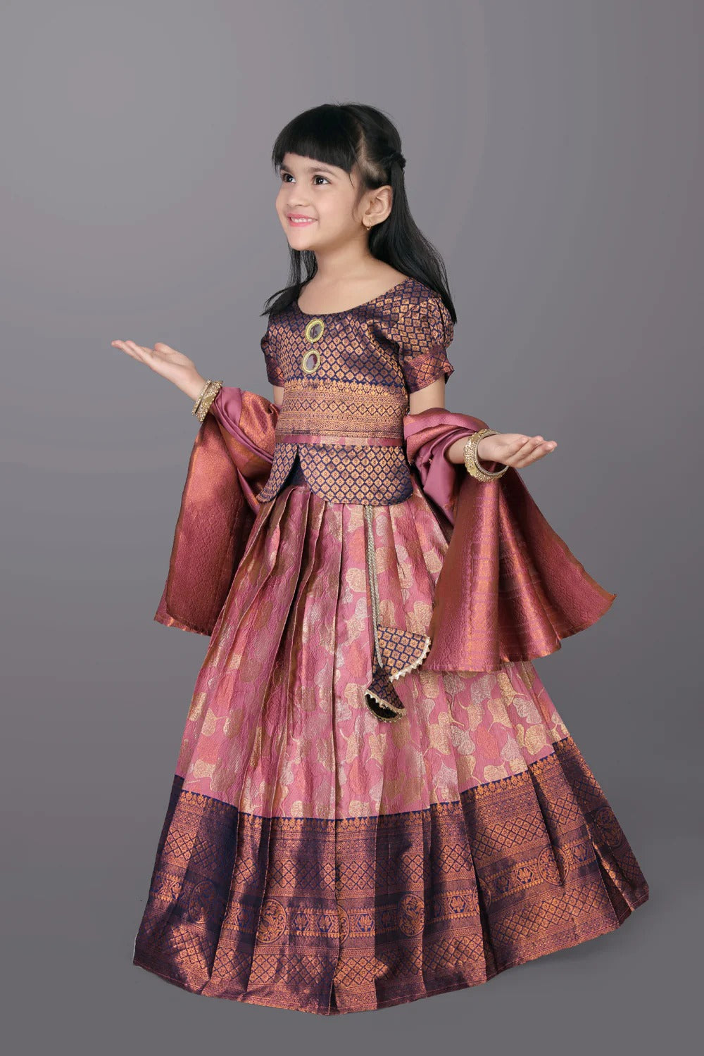 Pink Jacquard Lehenga Choli Set for Girls – Embroidered Party & Festival Wear with Dupatta