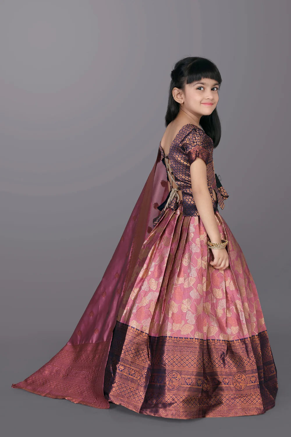 Pink Jacquard Lehenga Choli Set for Girls – Embroidered Party & Festival Wear with Dupatta