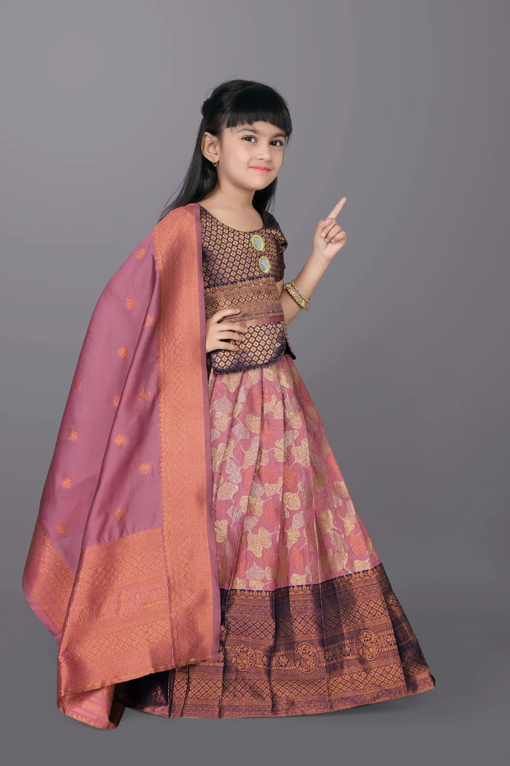 Pink Jacquard Lehenga Choli Set for Girls – Embroidered Party & Festival Wear with Dupatta