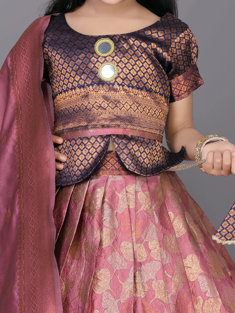Pink Jacquard Lehenga Choli Set for Girls – Embroidered Party & Festival Wear with Dupatta