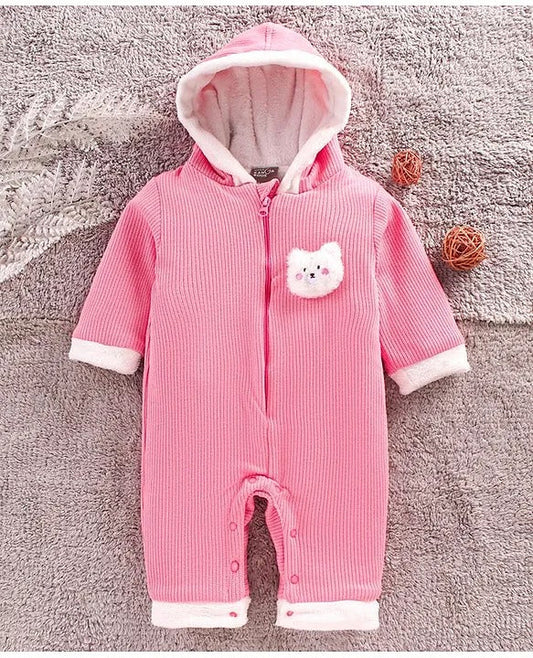 Cute & Cozy – Girls’ Pink Cotton Hooded Romper