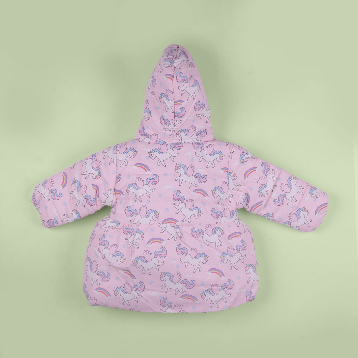 Cozy Girls Hooded Quilted Jacket in Pink by Little Kangaroos | All-Over Print Winter Wear
