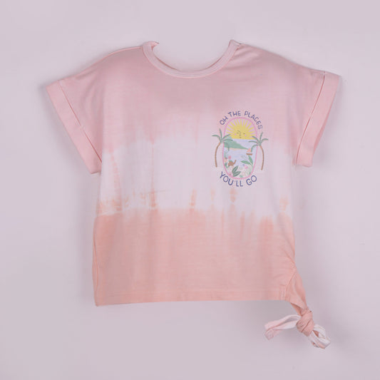 Chic & Casual – Girls’ Pink Cotton Print T-Shirt