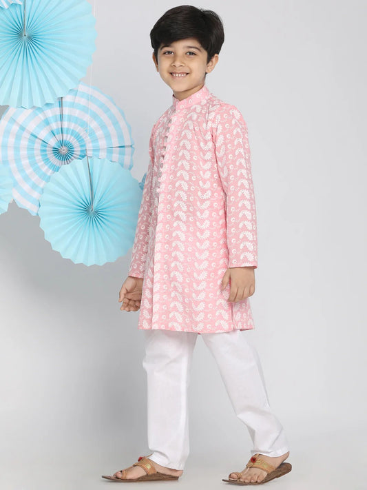 Vastramay Boys’ Cotton Kurta Pyjama in Pink – Traditional Festival Outfit