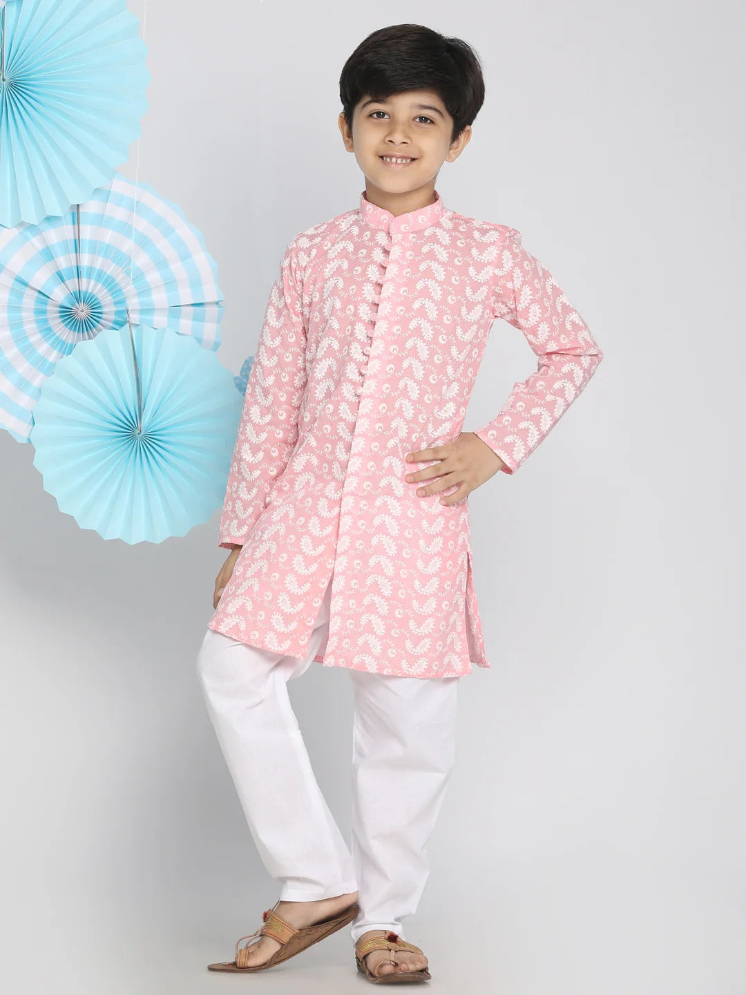 Vastramay Boys’ Cotton Kurta Pyjama in Pink – Traditional Festival Outfit