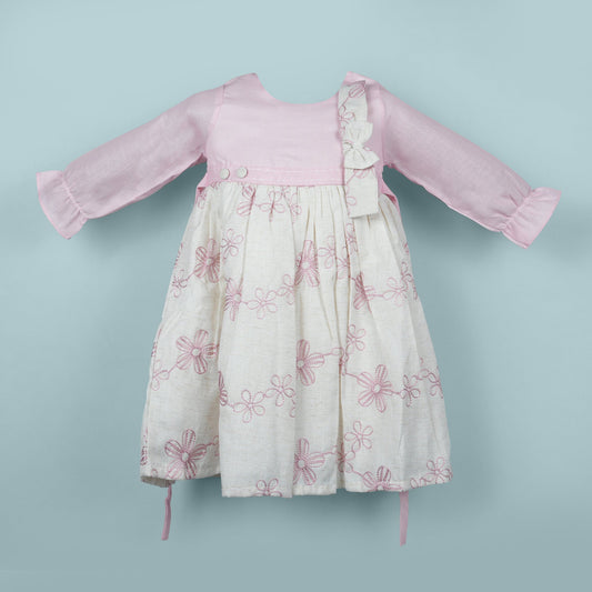 Floral Dreams: Orrigany Girls Pink Dress with Embroidery & Cute Matching Headband