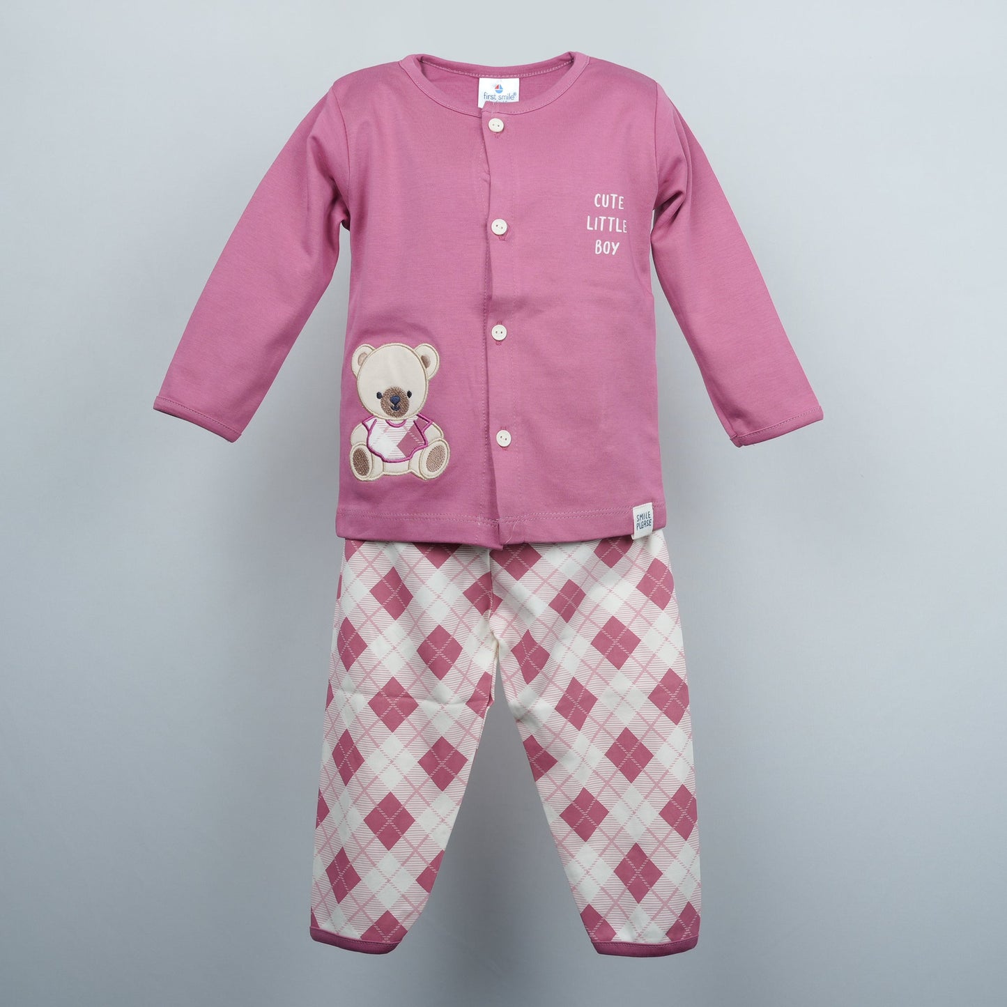 Cozy & Cute: Ollypop Pink Cotton Nightwear for Boys | Full Sleeve Top & Pants Set