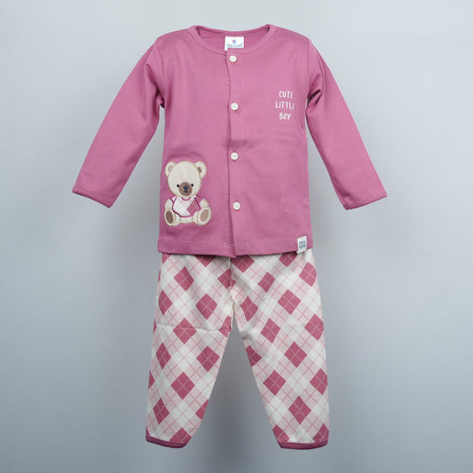 Cozy & Cute: Ollypop Pink Cotton Nightwear for Boys | Full Sleeve Top & Pants Set