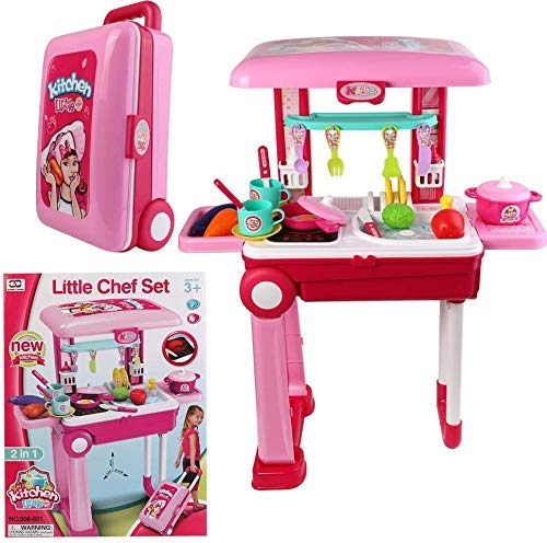 Chef Kitchen 2-in-1 Trolley – 24-Pc Kids Cooking Playset with Accessories – Ages 3+