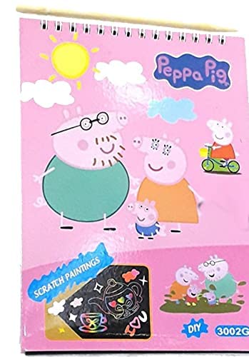 Peppa Pig Scratch Art Book – Pink Cartoon Set with Wooden Stylus – Creative Fun for All Ages
