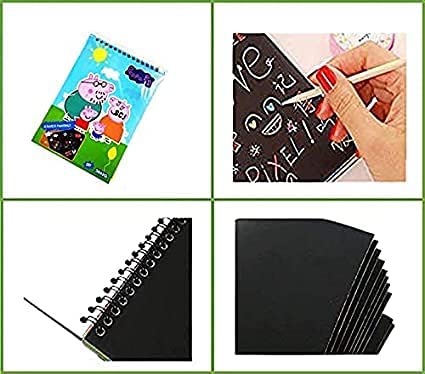 Peppa Pig Scratch Art Book – Pink Cartoon Set with Wooden Stylus – Creative Fun for All Ages