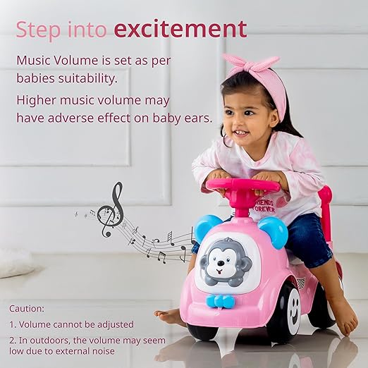 LuvLap Sunny Ride-On Push Car – Pink – Music, Horn, Safety Guard & Storage – 1–3Y