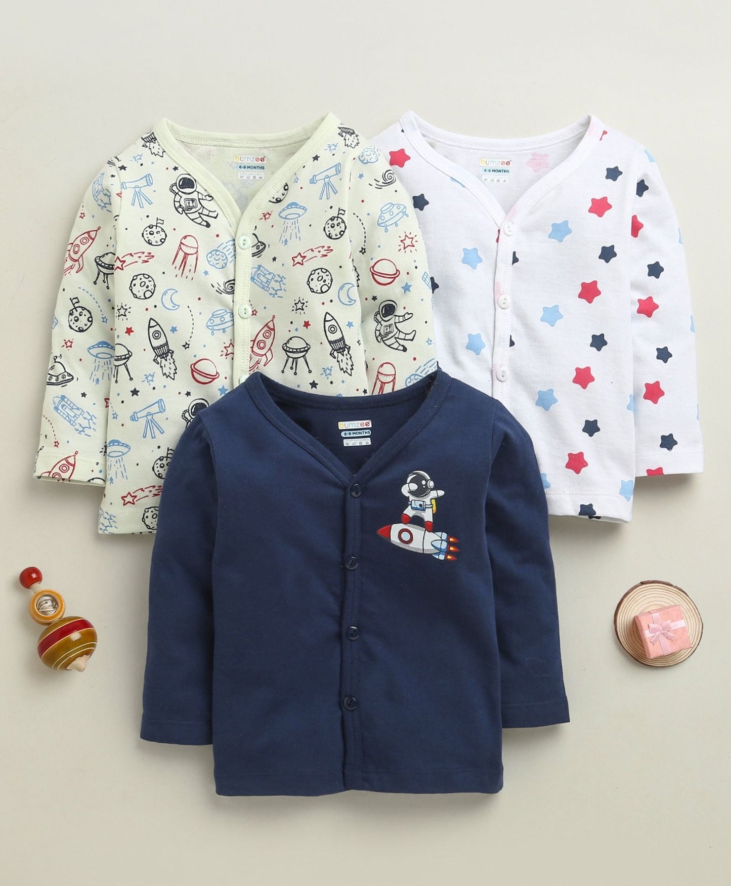 Bumzee’s 3-pack cotton jhablas: comfy full sleeves in white, navy & mint for all seasons!