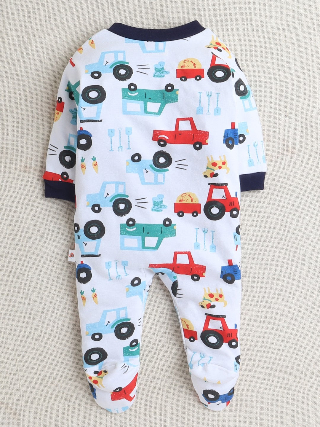 Bumzee’s 3-set cotton bodysuits: full sleeves and footed comfort in white & navy blue for all seasons!