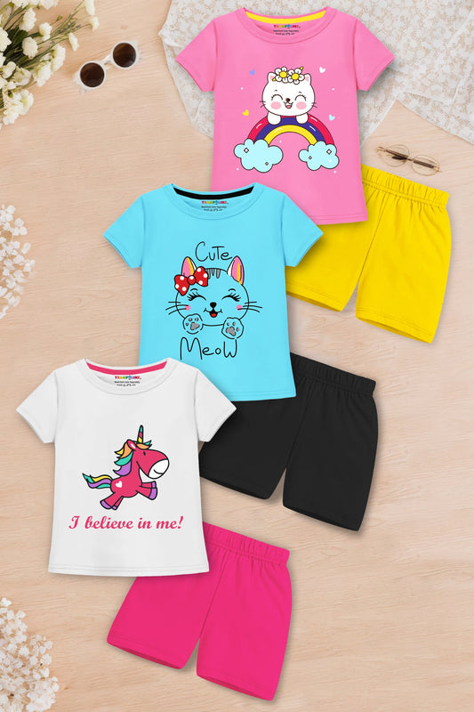 Trampoline Girl's 3-Pack 'I believe in me' T-Shirt & Shorts