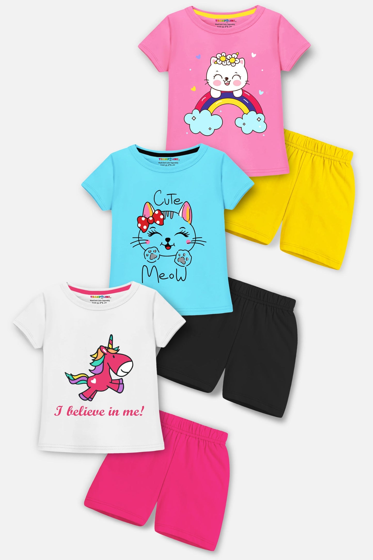 Trampoline Girl's 3-Pack 'I believe in me' T-Shirt & Shorts