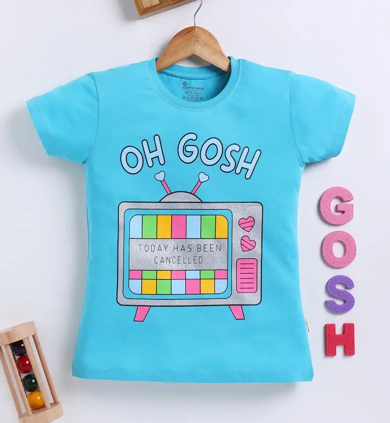 Girls’ Smart Outdoor Cotton Tees – White & Blue Printed Pack (2)
