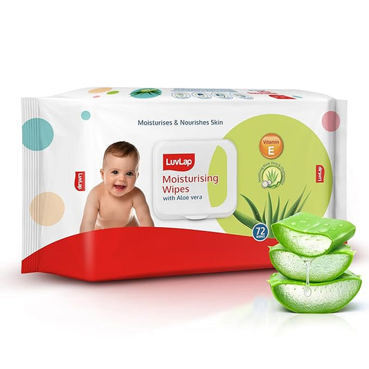 LuvLap Paraben-Free Baby Wipes with Aloe Vera – 72 Wipes, Fliptop Lid