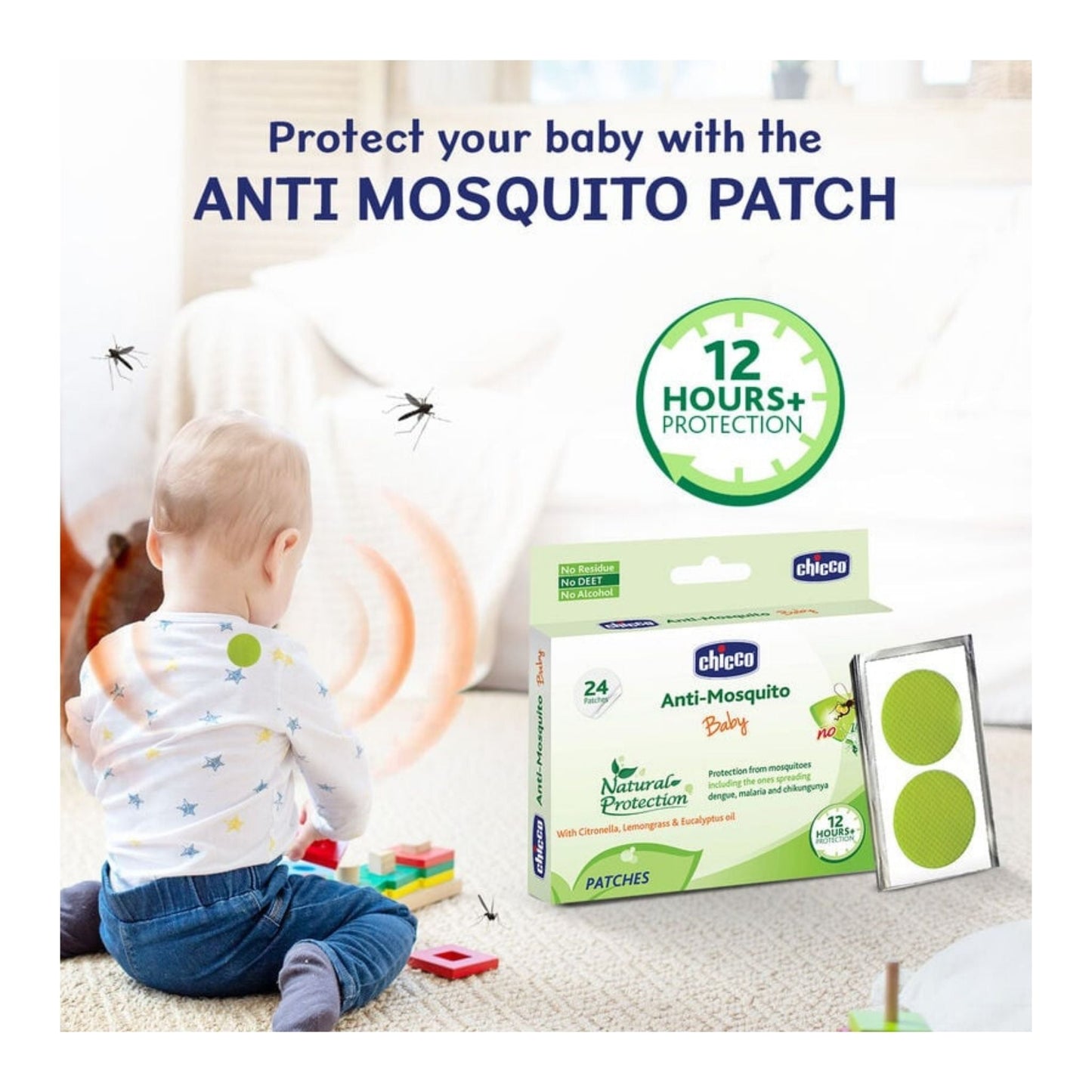 Chicco Anti-Mosquito Baby Patches with the natural protection of 12+ Hours, 1 Pack (24 Patches Inside) + 2 Free Patches