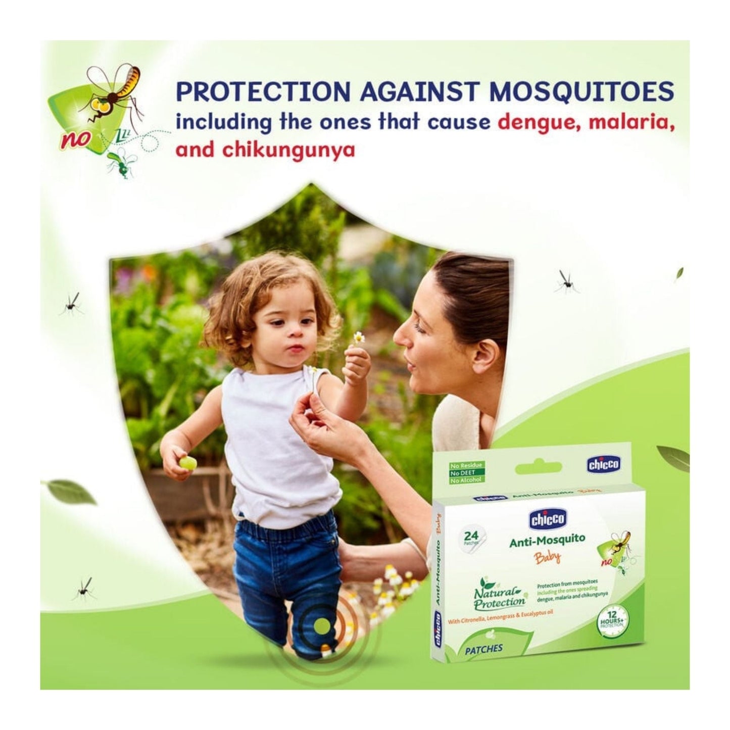 Chicco Anti-Mosquito Baby Patches with the natural protection of 12+ Hours, 1 Pack (24 Patches Inside) + 2 Free Patches