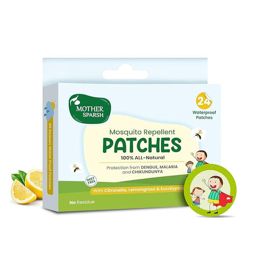 Mother Sparsh 100% Natural Mosquito Repellent Patches, Citronella, Lemongrass & Eucalyptus Oil, 12hr Protection, Guards Against Dengue/Malaria/Chikungunya, 24 Patches