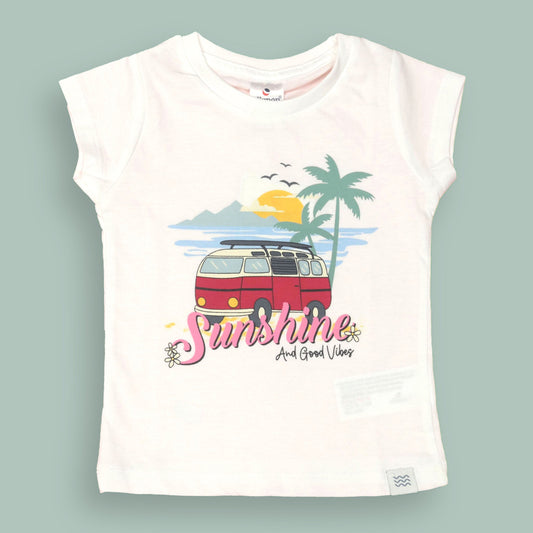 Ollypop Girls Sinker Knit Top with Sunshine and Good Vibes Print – White