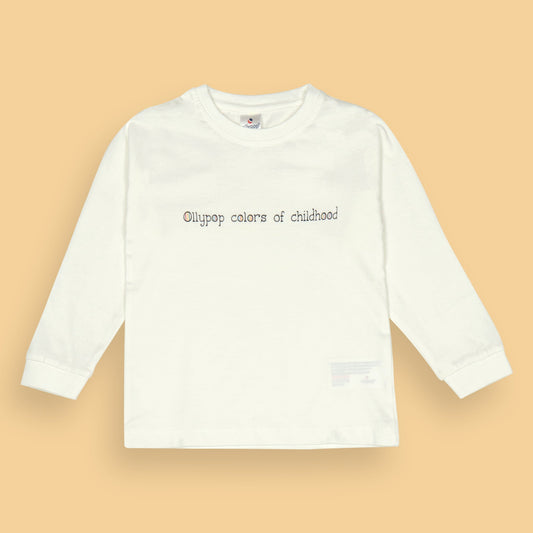 Ollypop Essentials T-Shirt – Breezy Breathable Sinker, Full Sleeves, Placement Print for Happy Kids (White)