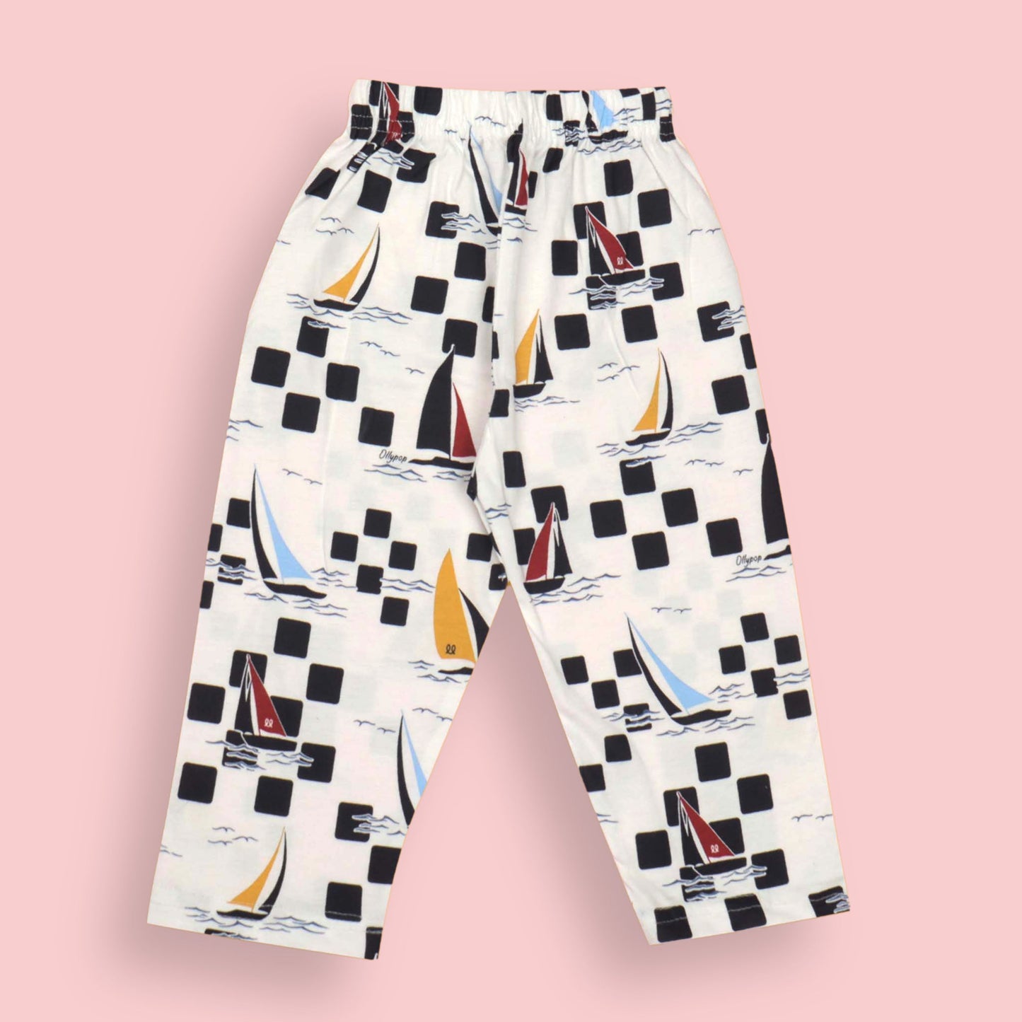 Off White Unisex Nightwear Set with Collared Button-Up T-Shirt and Full-Length Pyjamas