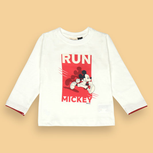 Ollypop Unisex White 'RUN MICKEY' Cartoon Print Full Sleeve T-Shirt