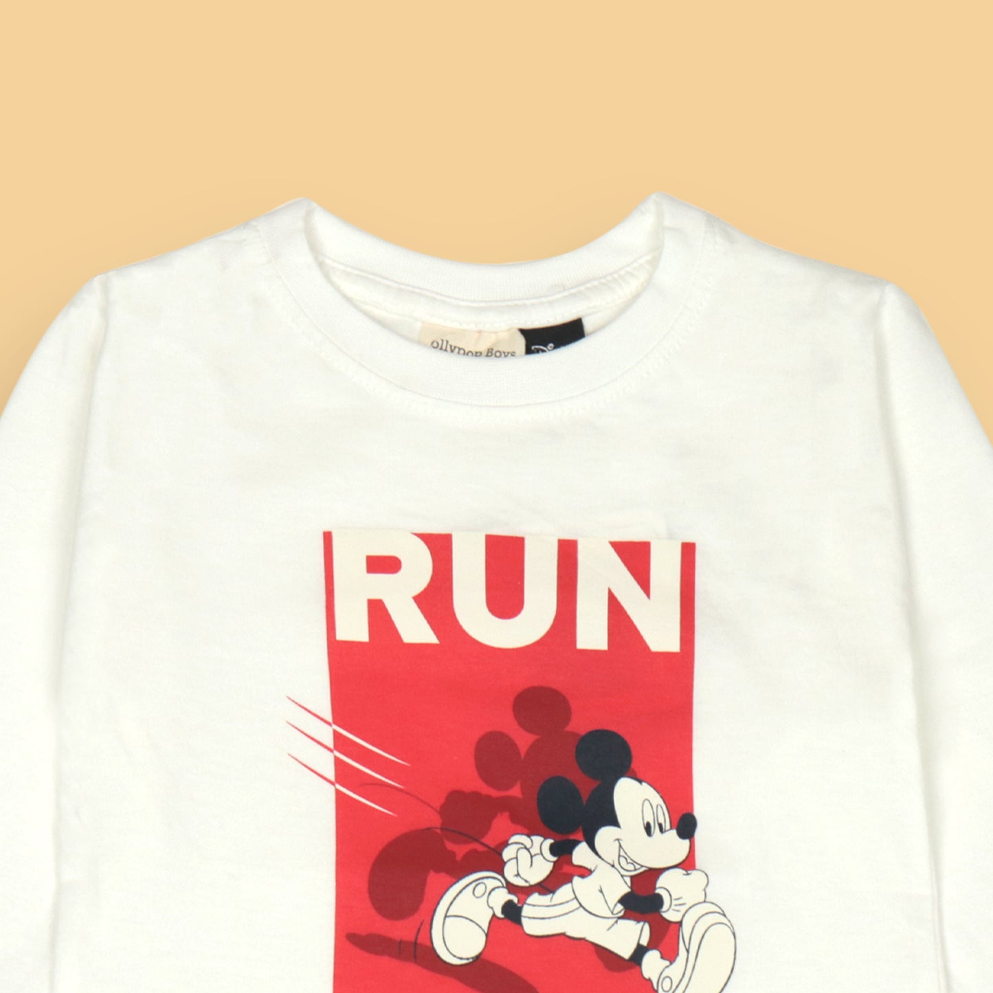 Ollypop Unisex White 'RUN MICKEY' Cartoon Print Full Sleeve T-Shirt