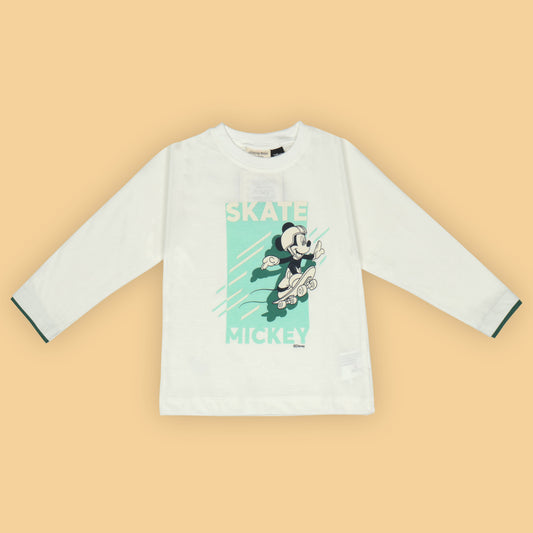 Ollypop Unisex White 'SKATE MICKEY' Cartoon Print Full Sleeve T-Shirt