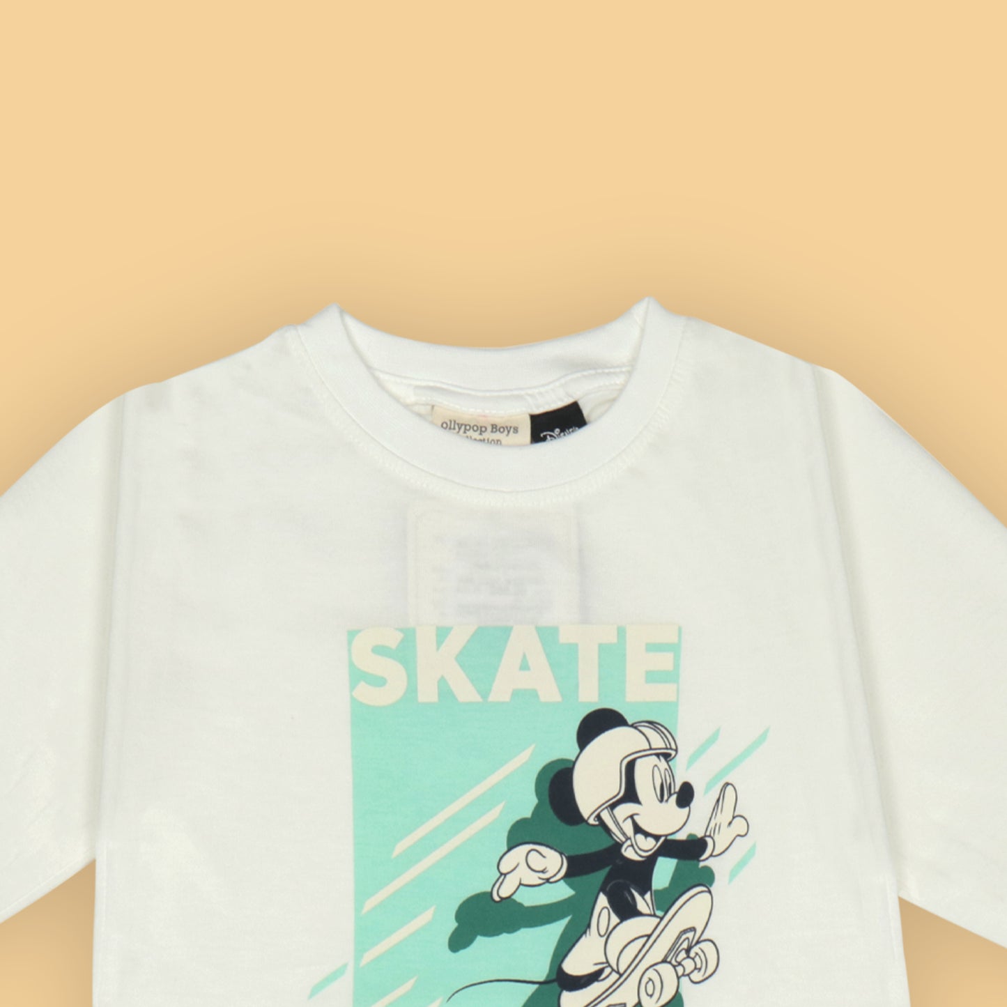 Ollypop Unisex White 'SKATE MICKEY' Cartoon Print Full Sleeve T-Shirt