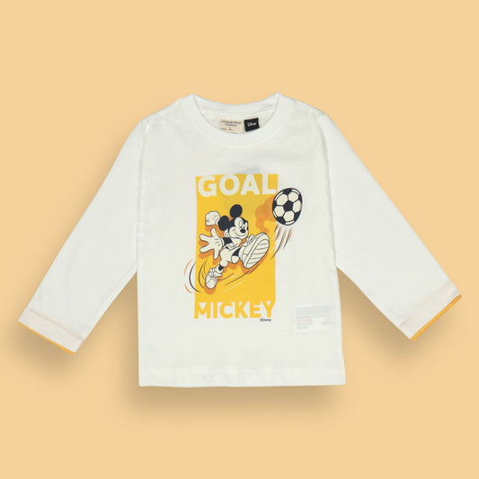 Ollypop Unisex White 'GOAL MICKEY' Cartoon Print Full Sleeve T-Shirt