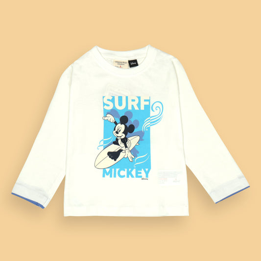 Ollypop Unisex White 'SURF MICKEY' Cartoon Surfing Print Full Sleeve T-Shirt