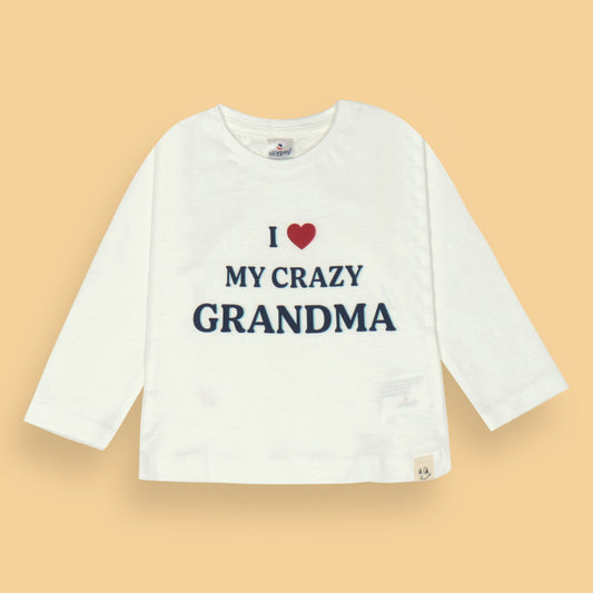 Ollypop White 'I ♥️ MY CRAZY GRANDMA' Placement Print Cotton Full Sleeve T-Shirt