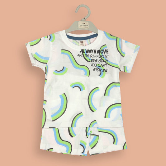 Breathable Toffyhouse Boys White Cotton T-shirt and Shorts Essentials in Offwhite Color With Abstract Print