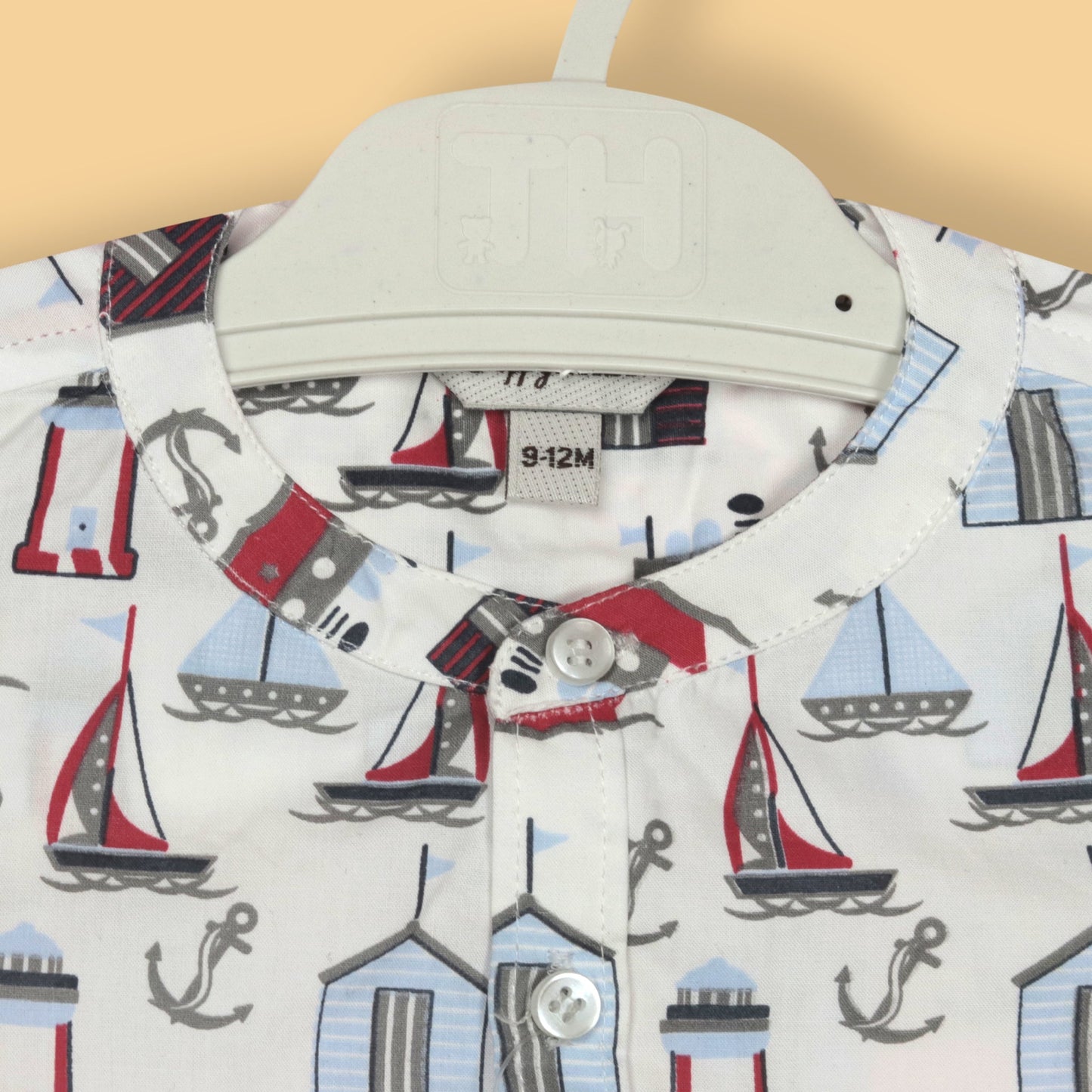 Toffyhouse Soft Cotton Boys’ Set – White, Sea theme, Mandarin Collar, Half Sleeves