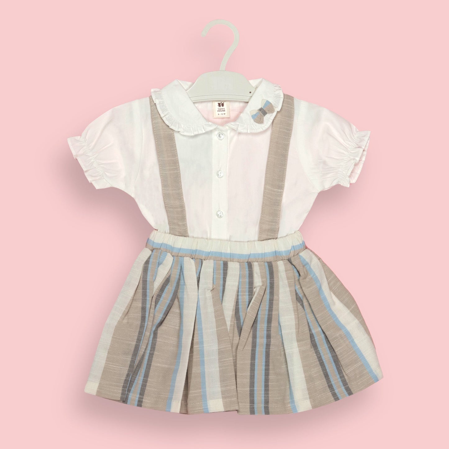 Toffyhouse Featherlite White Striped Dungaree for Girls – Cap Sleeves, Charming Peter Pan Collar, Front Button Closure, Smart Outdoor & Fashion