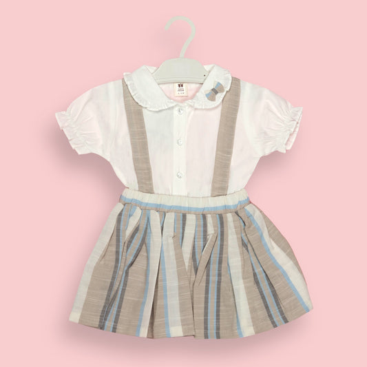 Toffyhouse Featherlite White Striped Dungaree for Girls – Cap Sleeves, Charming Peter Pan Collar, Front Button Closure, Smart Outdoor & Fashion