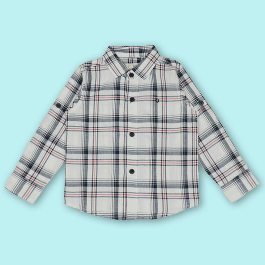Jash Kids Boys White Checked Full Sleeve Cotton Blend Shirt