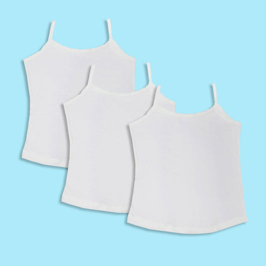 Girls’ White Camisoles by Body Care – 3-Pack Comfortable Cotton Blend, Sleeveless with Square Neck