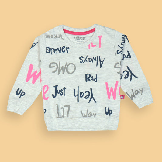 Always Forever Yeah OMG Sweatshirt by BONKERZ – Girls’ White, Abstract All-Over Print, Warm & Stylish for Cool Days