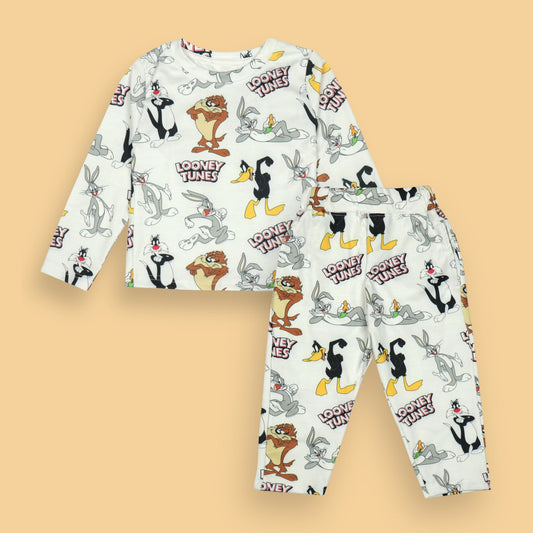 MINUTE MIRTH Boys' Soft Lycra Full Sleeve Cat Print Nightwear Co-ord Set