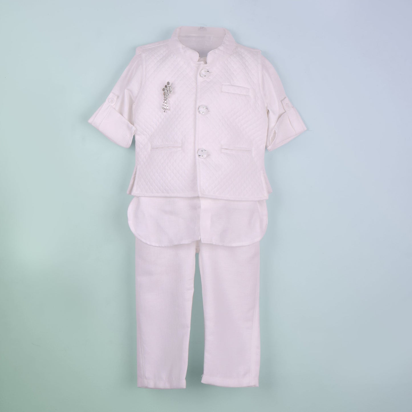 Aureate Traditional Wear for Boys – White Kurta Pyjama with Jacket