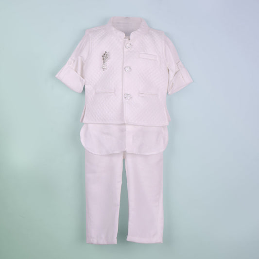 Aureate Traditional Wear for Boys – White Kurta Pyjama with Jacket