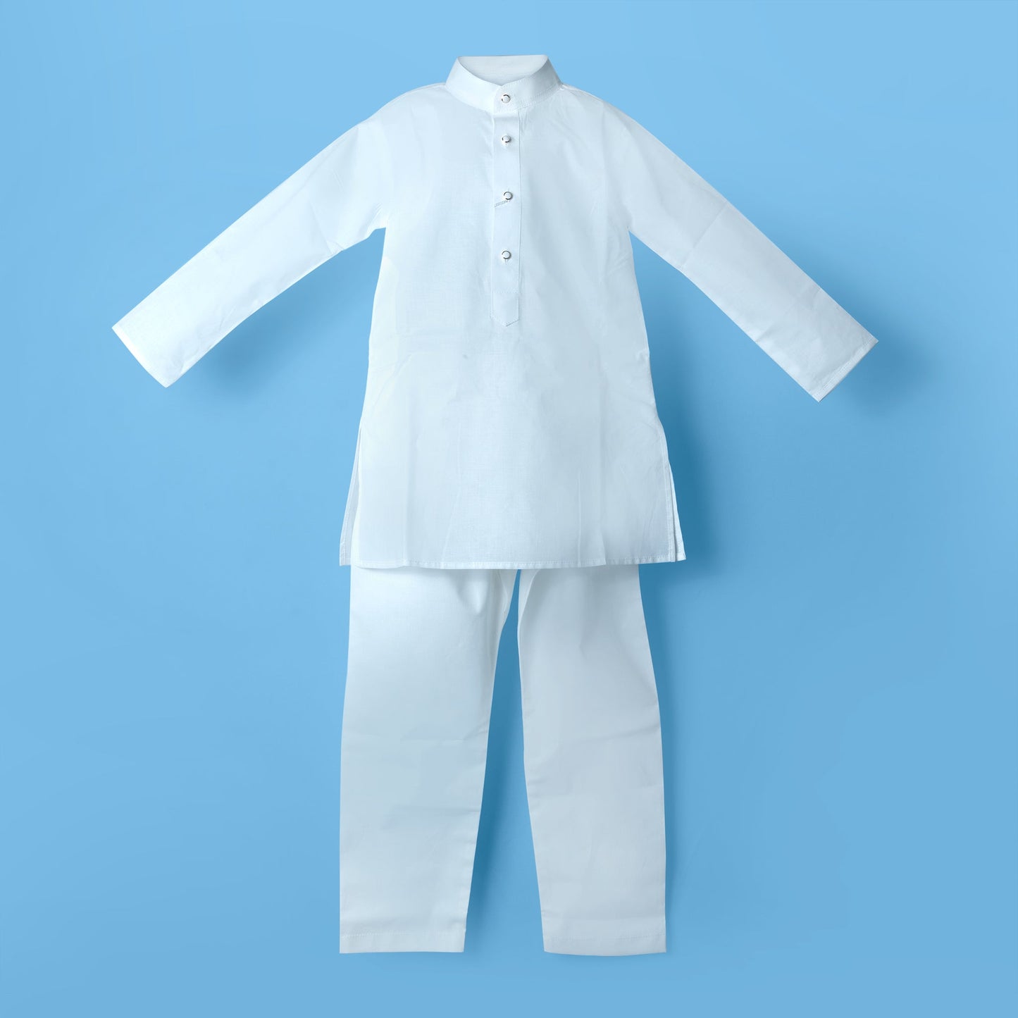 Crisp & Comfy: Motto White Full Sleeve Kurta Pajama Set for Every Festival
