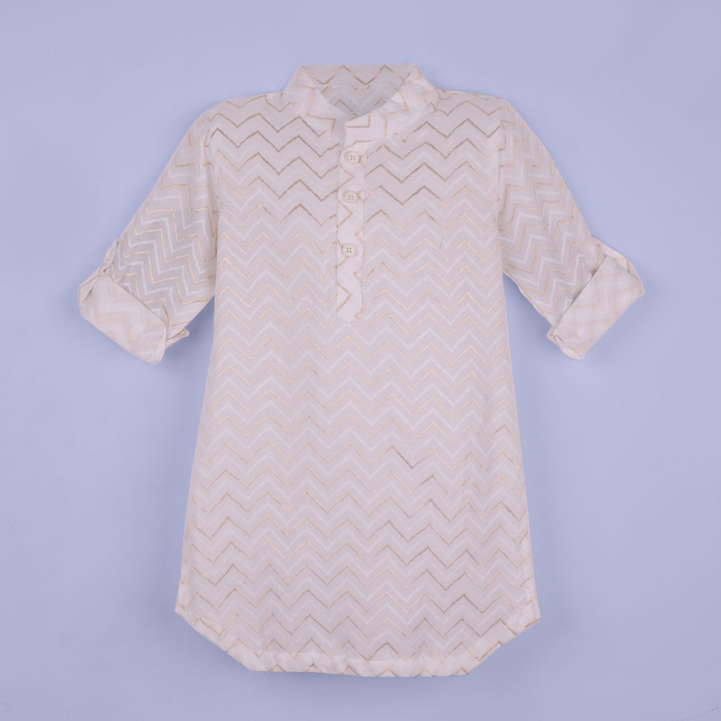 White Charm: Boys’ Kurta Pyjama & Jacket with Badges & Lace