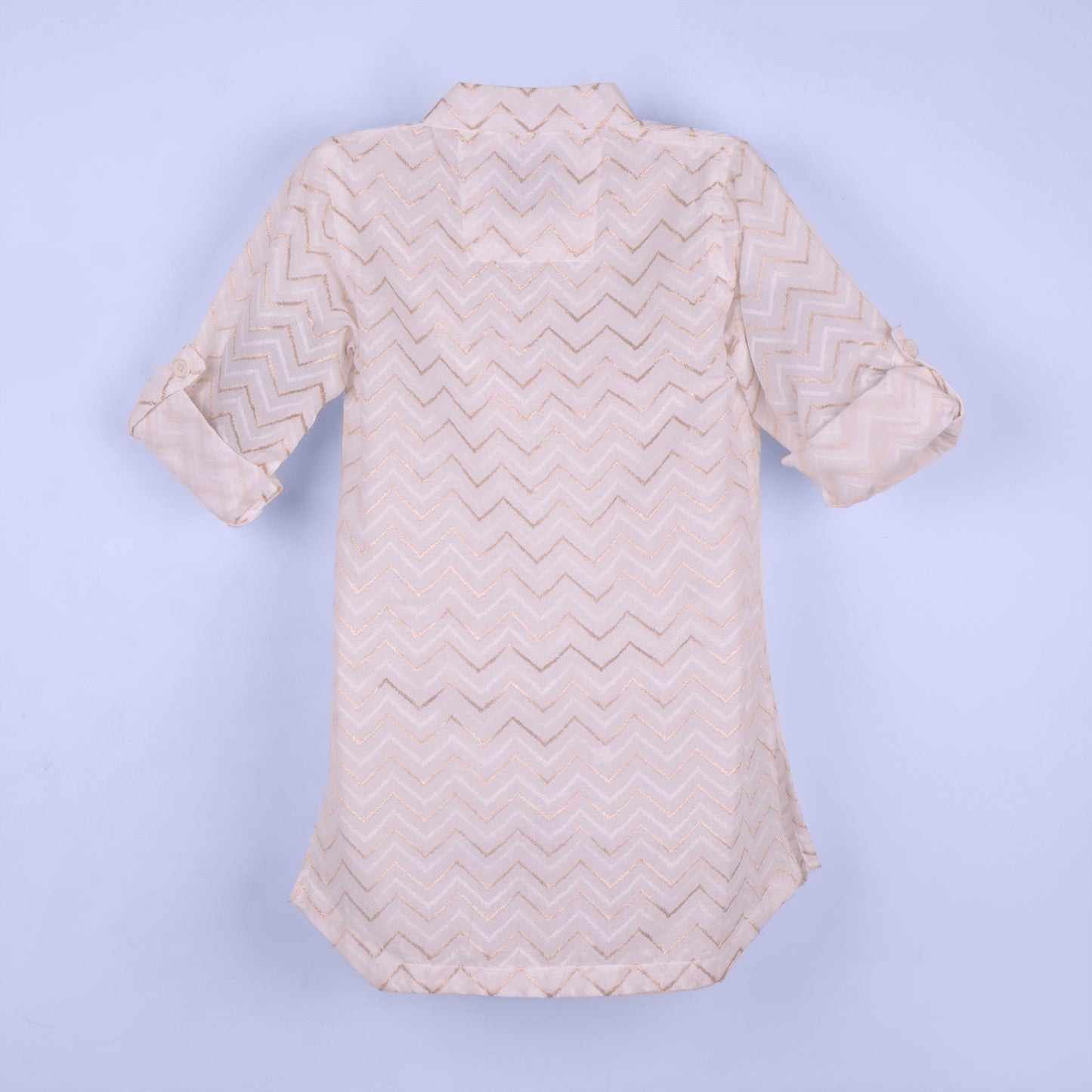 White Charm: Boys’ Kurta Pyjama & Jacket with Badges & Lace