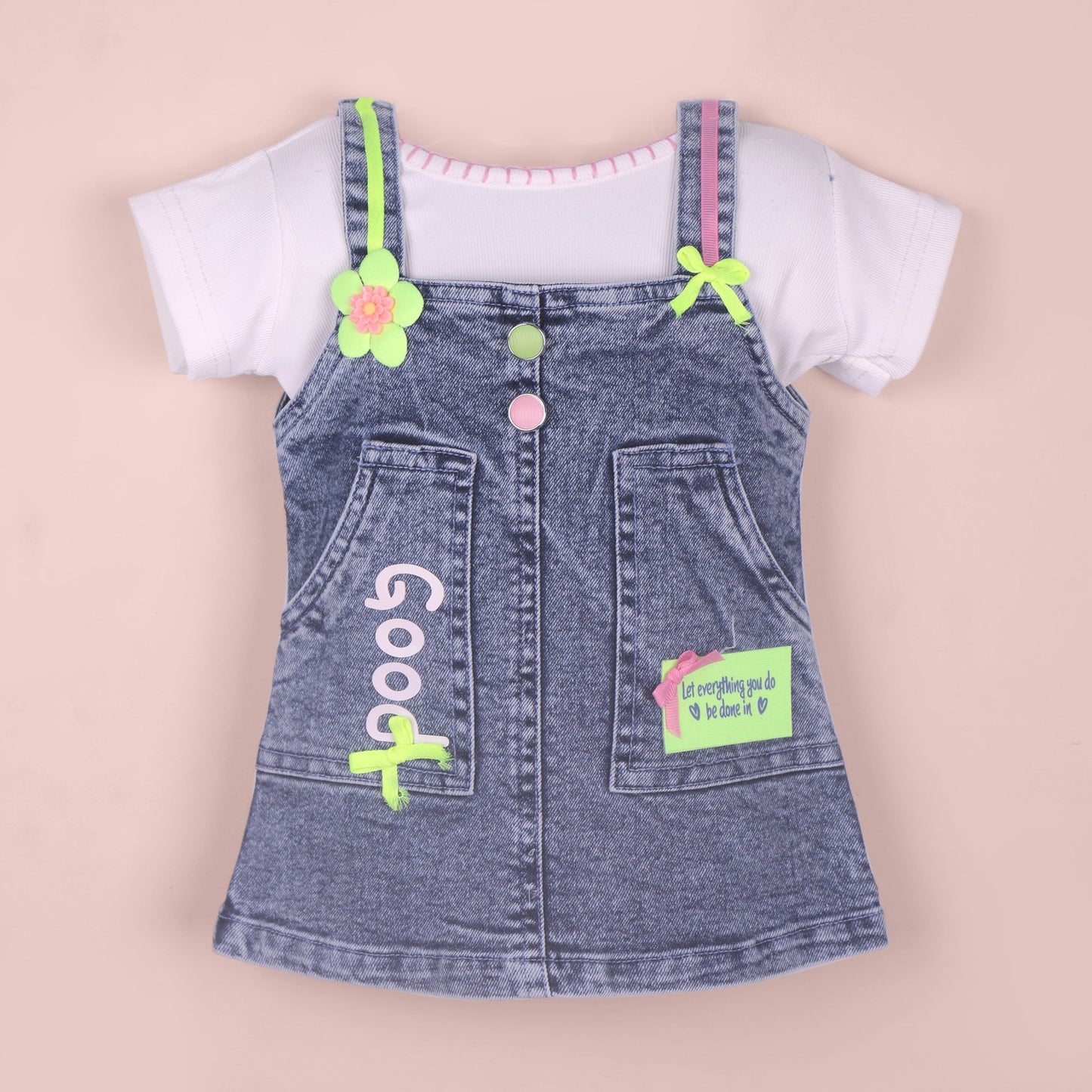 Violet Girls’ Solid White Denim Dungaree Set